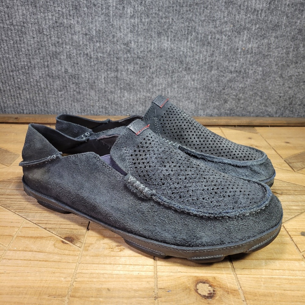 Olukai Slip On Mens 13 Moloa Kohana Leather Perforated Shoes Convertible Black